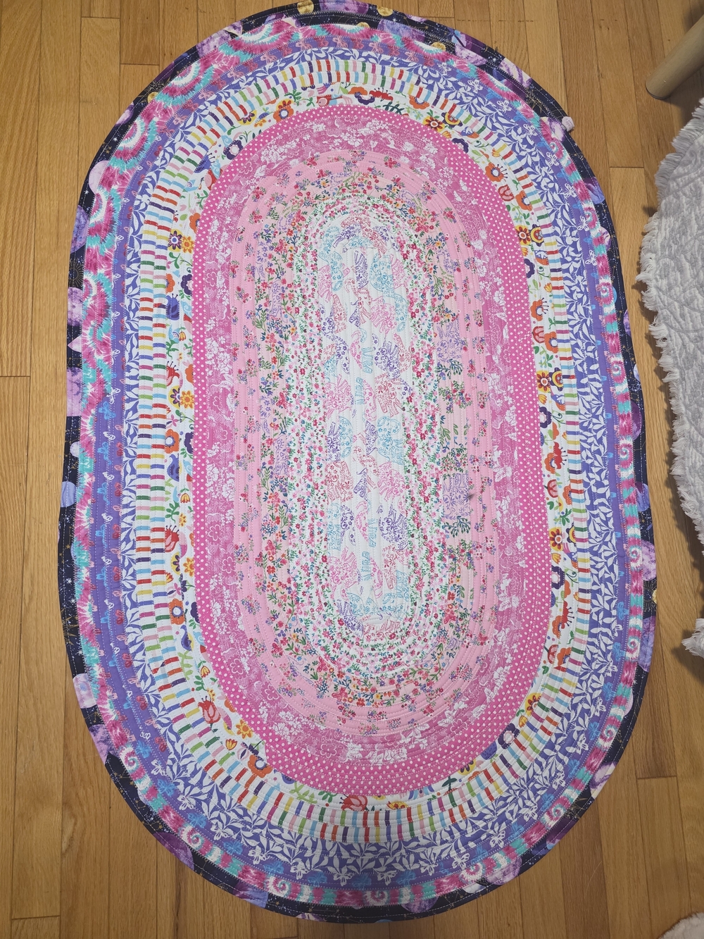 Colorful Oval Patchwork Rug - Pink & Multi - JELLY ROLL RUG